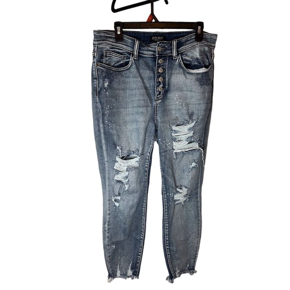 Judy Blue Women's Plus Size 14W Skinny High Rise Distressed Jeans Blue